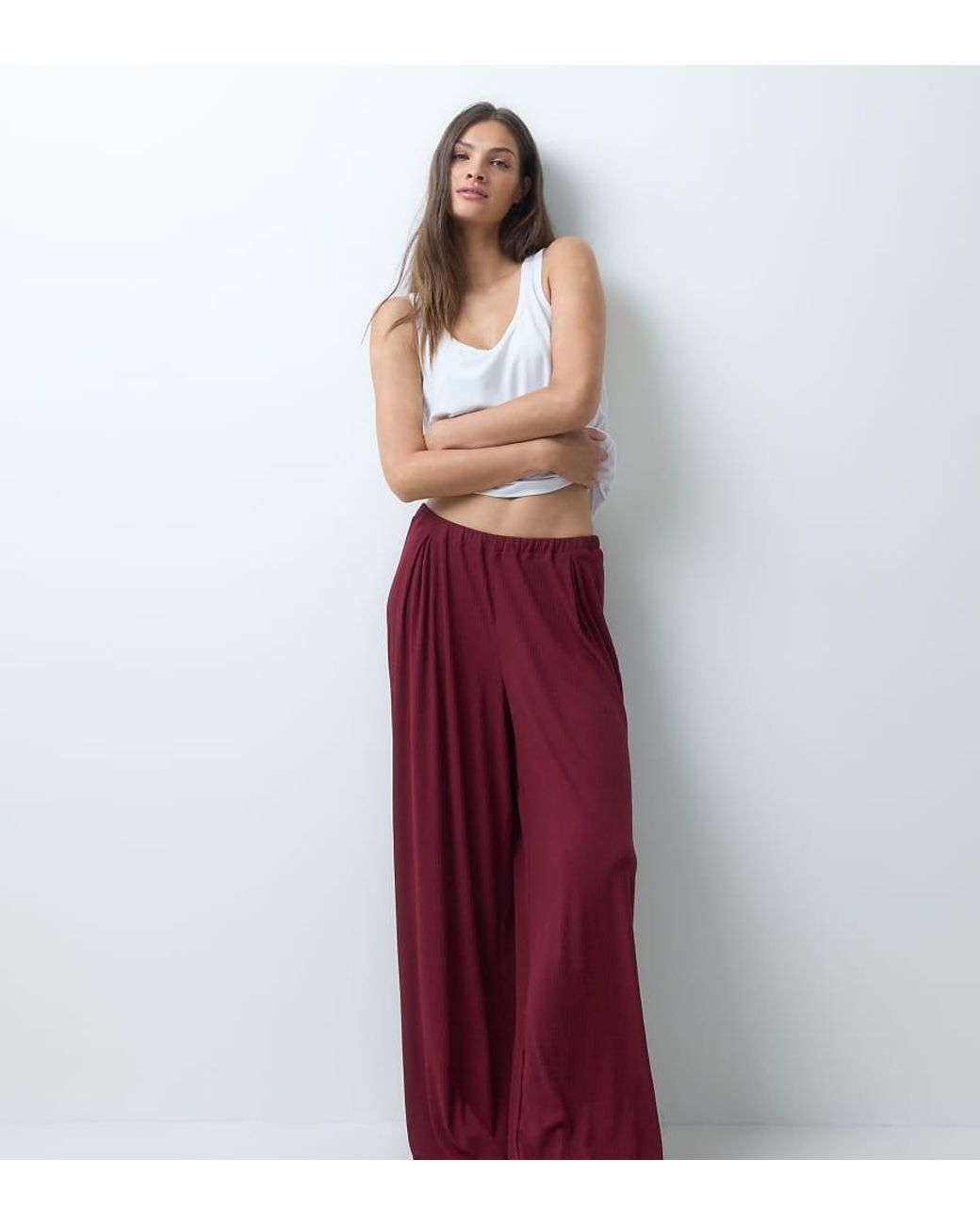 ASOS Red Asos Design Tall Lounge Ribbed Mix & Match Wide Leg Bottom