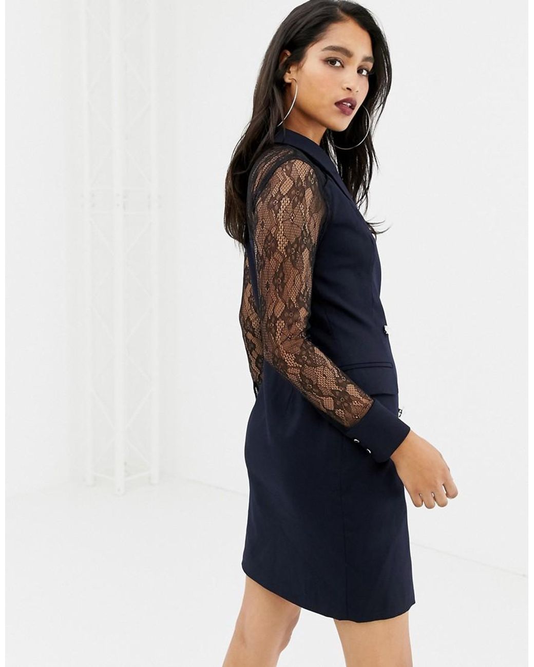 Robe smoking avec dos en dentelle transparente - Bleu marine Morgan en  coloris Bleu | Lyst