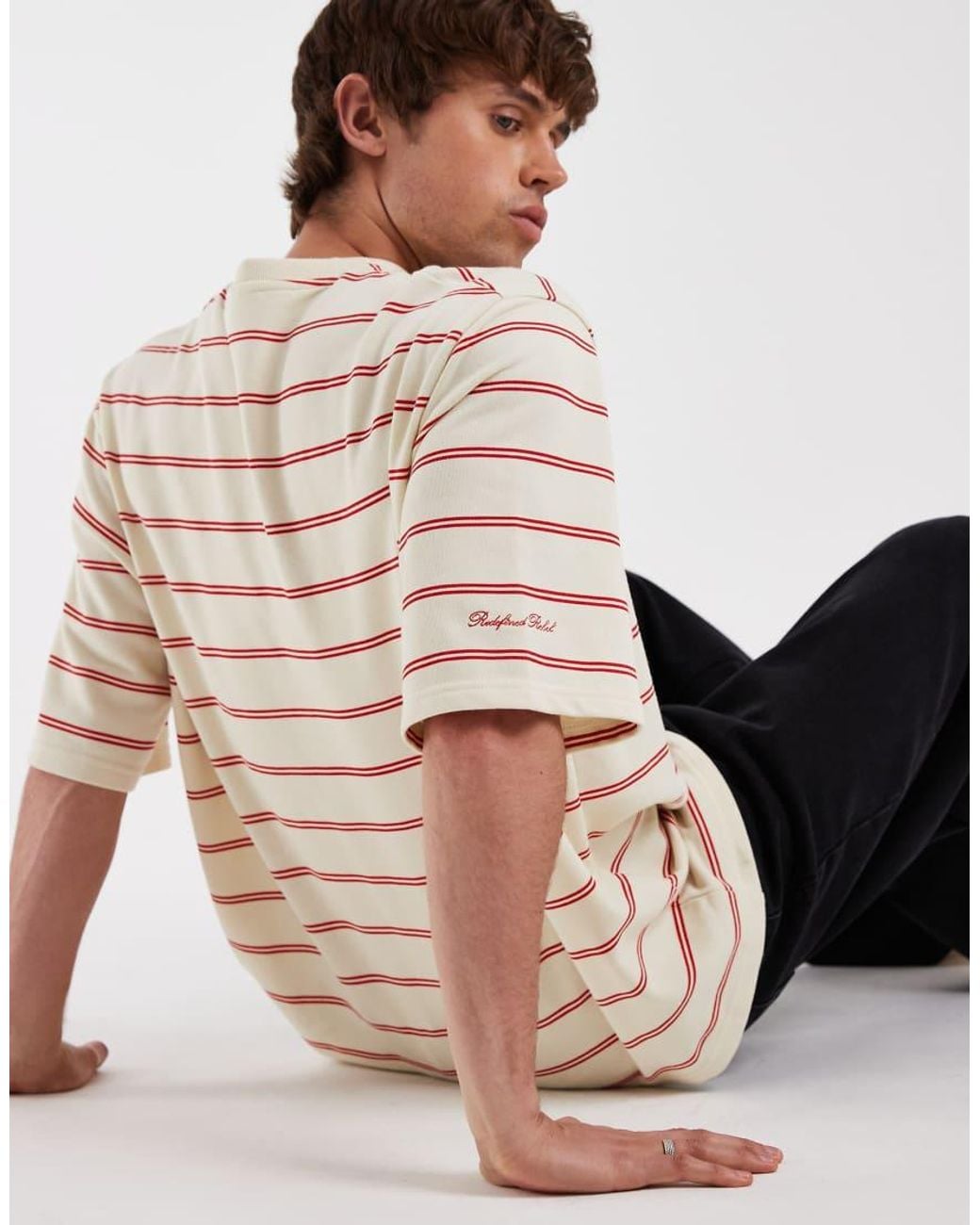Redefined Rebel Natural Oversized Striped Short Sleeve T-shirt for men