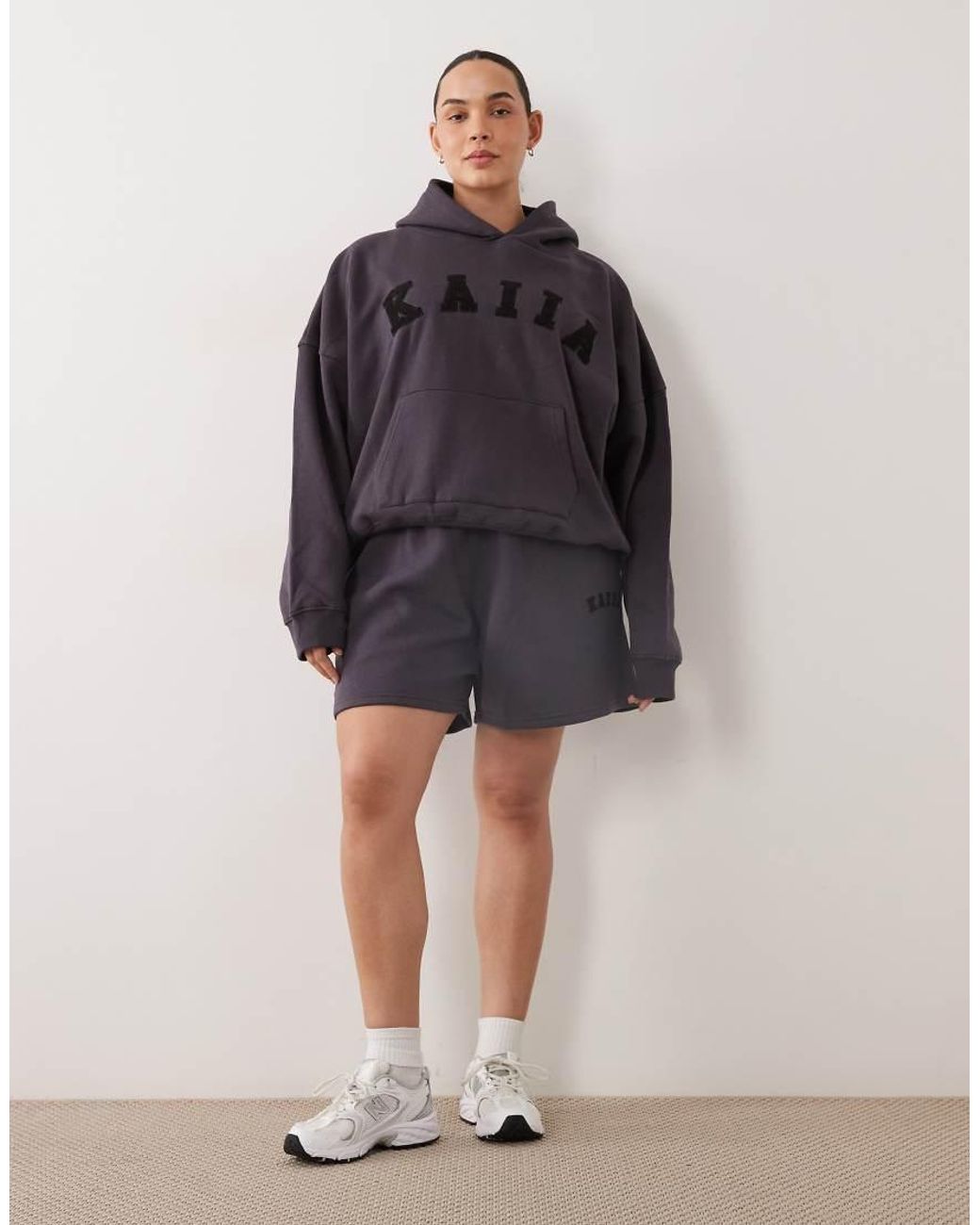Kaiia Purple Plus Cotton Rich Embroidered Logo Sweat Shorts Co-Ord