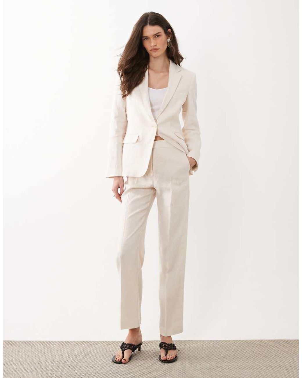 Mango Natural Boreli 100% Linen Tailored Straight Trouser Co-ord