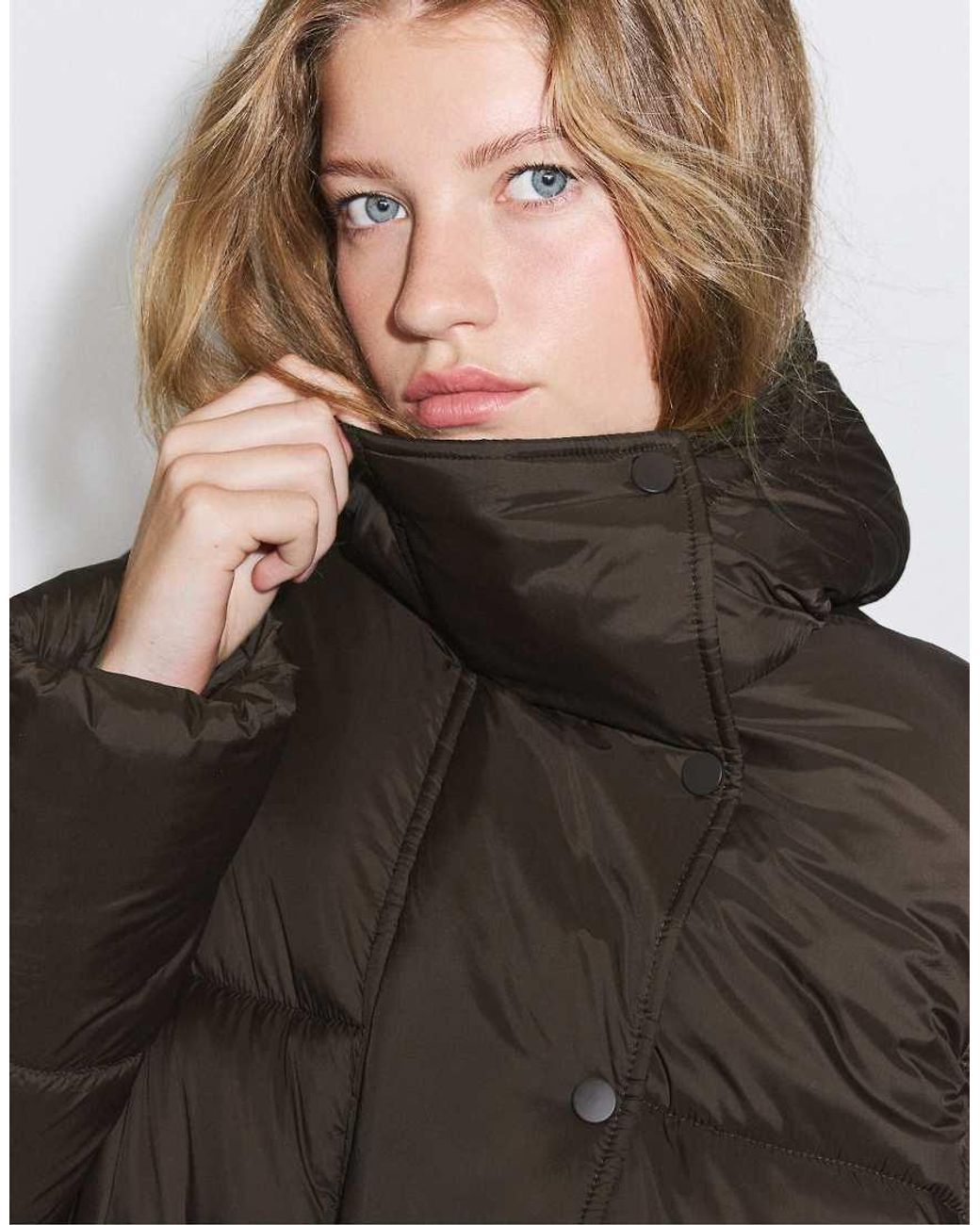Stradivarius Blue Hooded Puffer Jacket