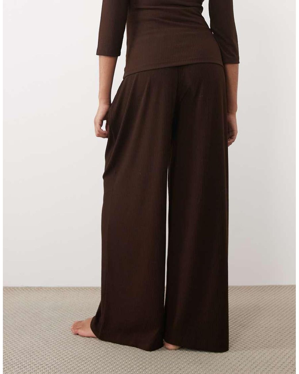 ASOS Brown Asos Design Maternity Lounge Mix & Match Rib Wide Leg Bottom