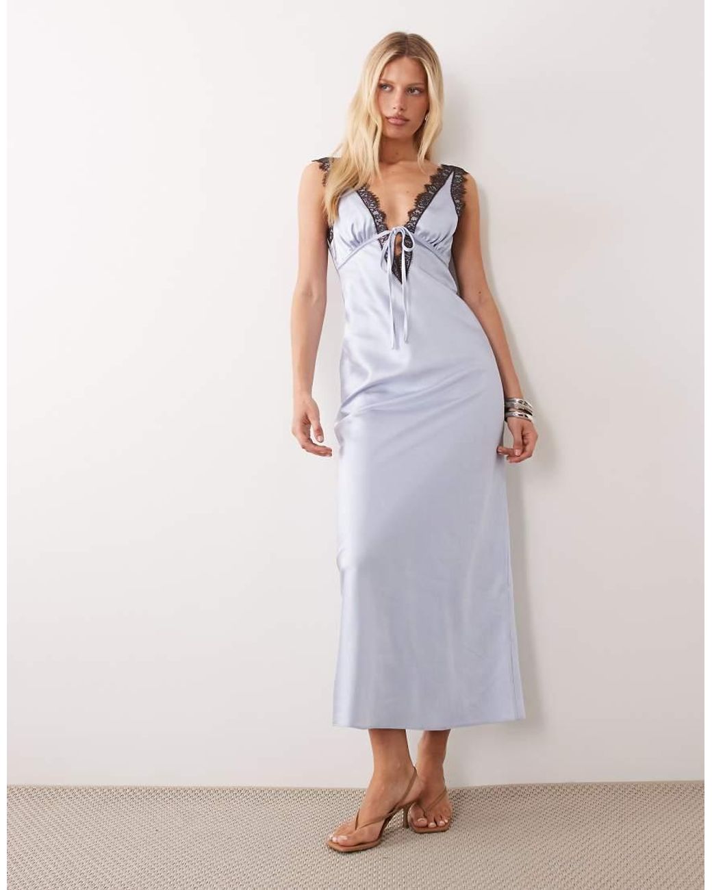 Miss Selfridge White Satin And Lace V-neck Maxi Dress