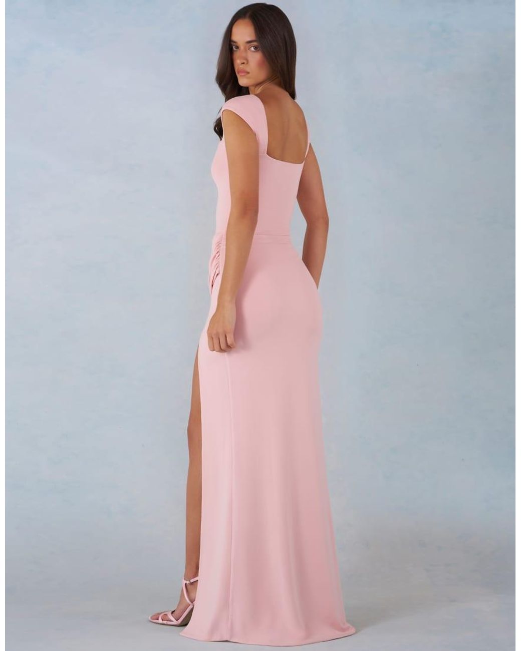 Oh Polly Pink Modal Sweetheart Cap Sleeve Draped Detail Maxi Dress
