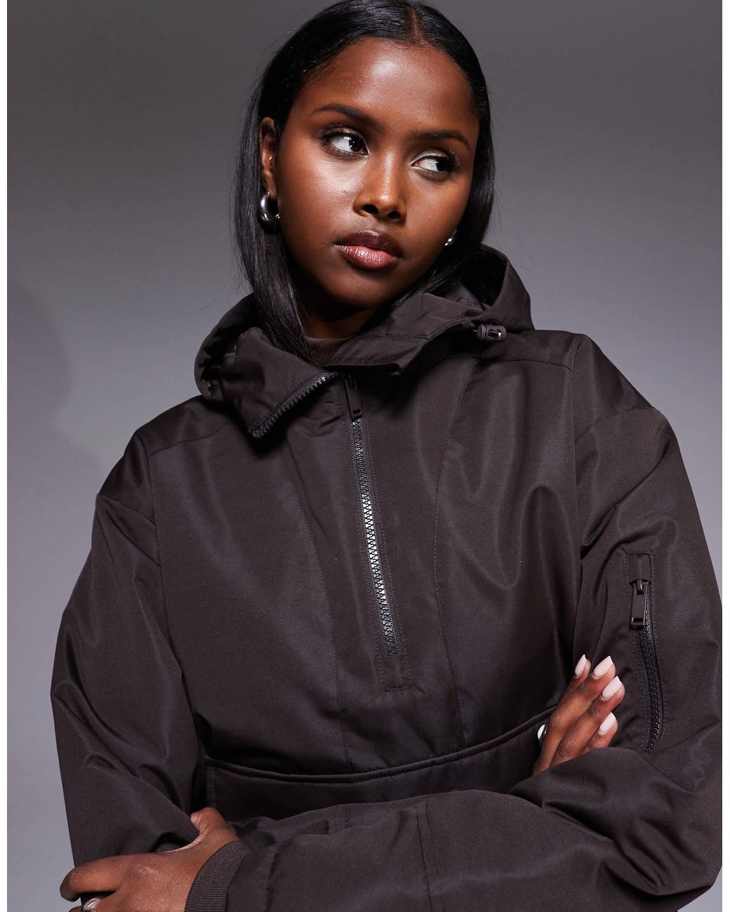 Threadbare Gray Co-ord Ski Overhead Jacket With Hood