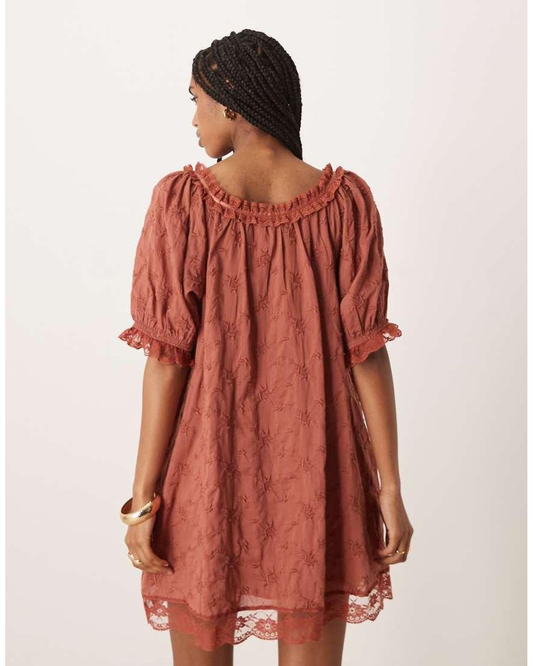 Free People Brown Juno Mini Lace Babydoll Dress