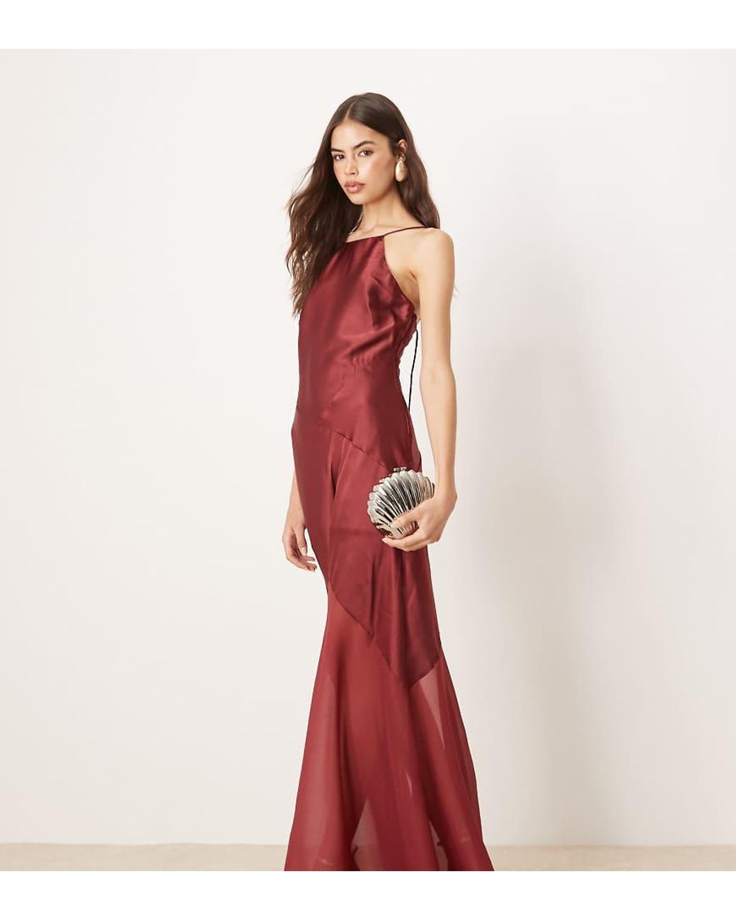 ASOS Red Asos Design Tall Panelled Satin Maxi Dress With Chiffon Skirt