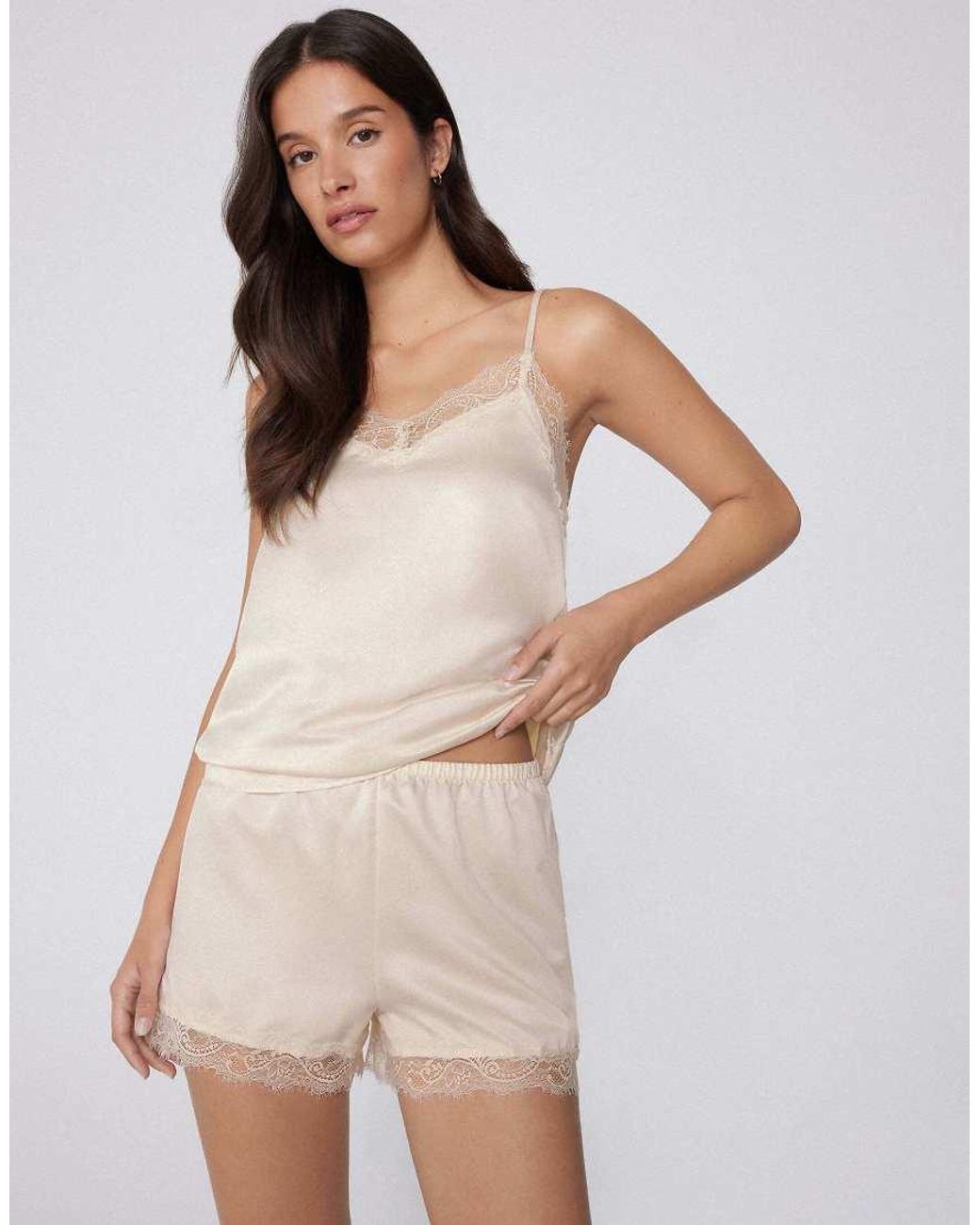 Tezenis Natural Satin And Lace Shorts