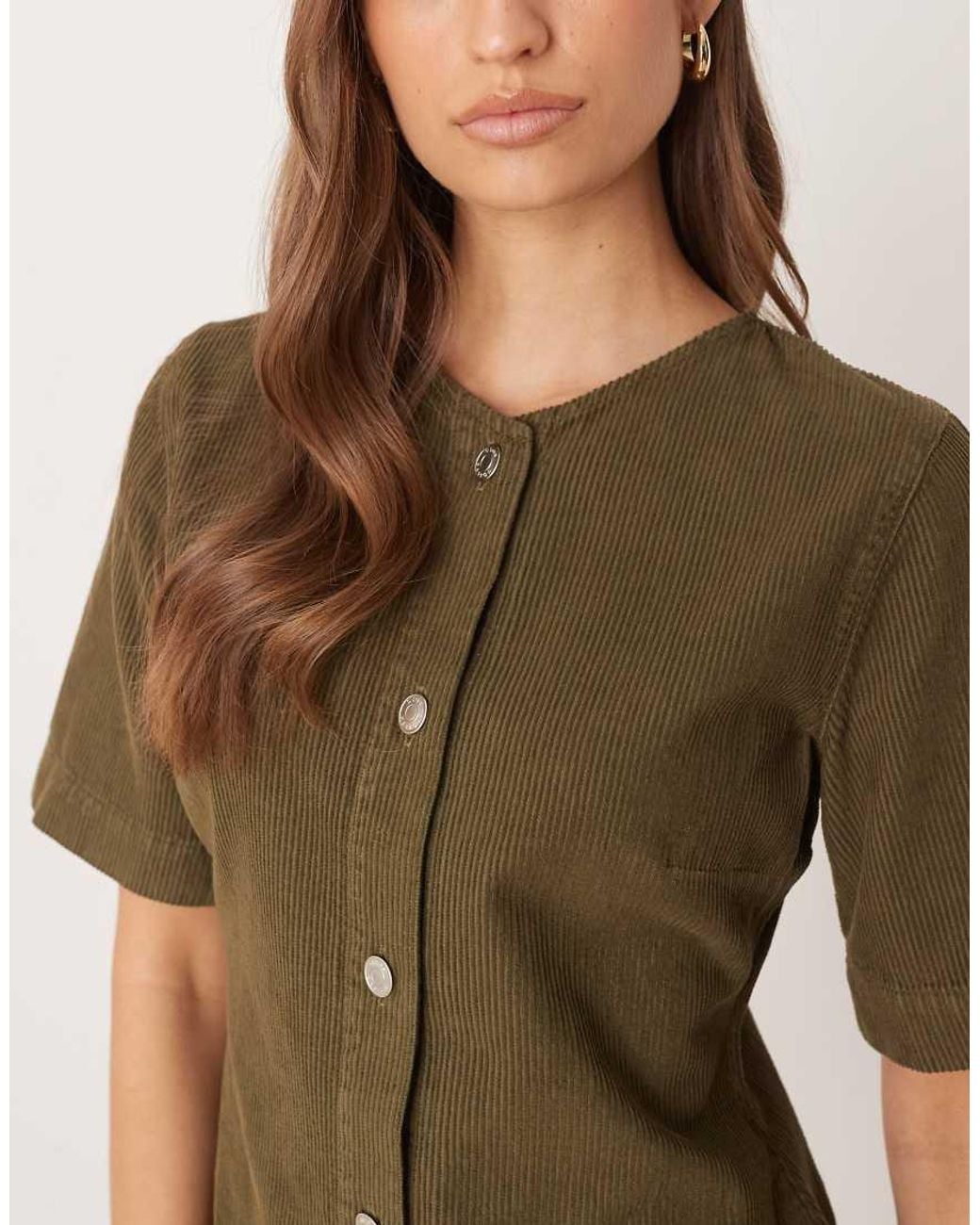 ASOS Green Cord High V Neck Mini Dress