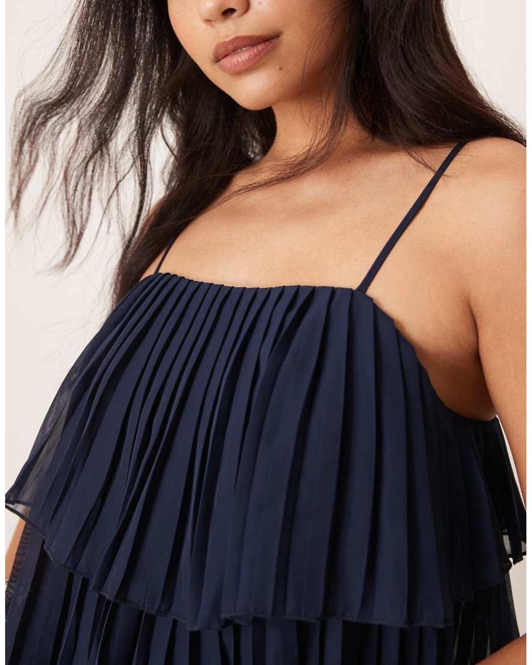 Vila Blue Pleated Ruffle Layer Cami Maxi Dress