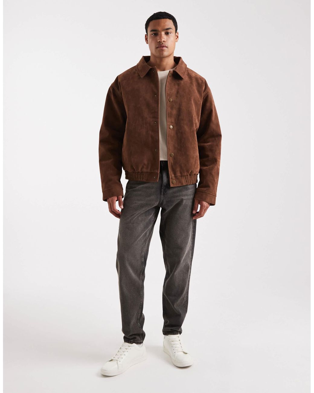 ASOS – oversize-bomberjacke aus wildlederimitat in Brown für Herren