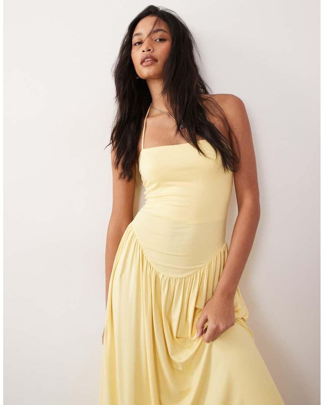 ASOS Yellow Drop Waist Halter Neck Sundress