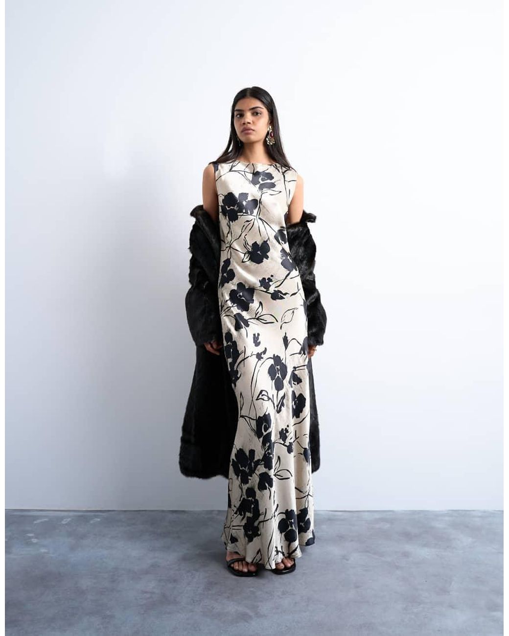 TOPSHOP White Open Back Satin Midi Dress