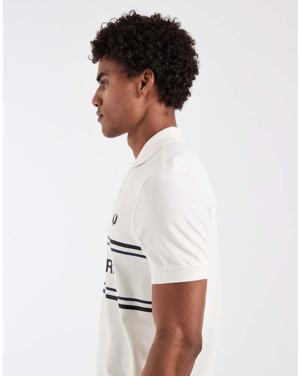 Fred Perry White Text Logo Graphic Polo Shirt for men