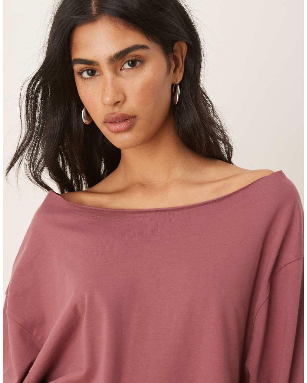 ASOS Red Off The Shoulder Long Sleeve Tee