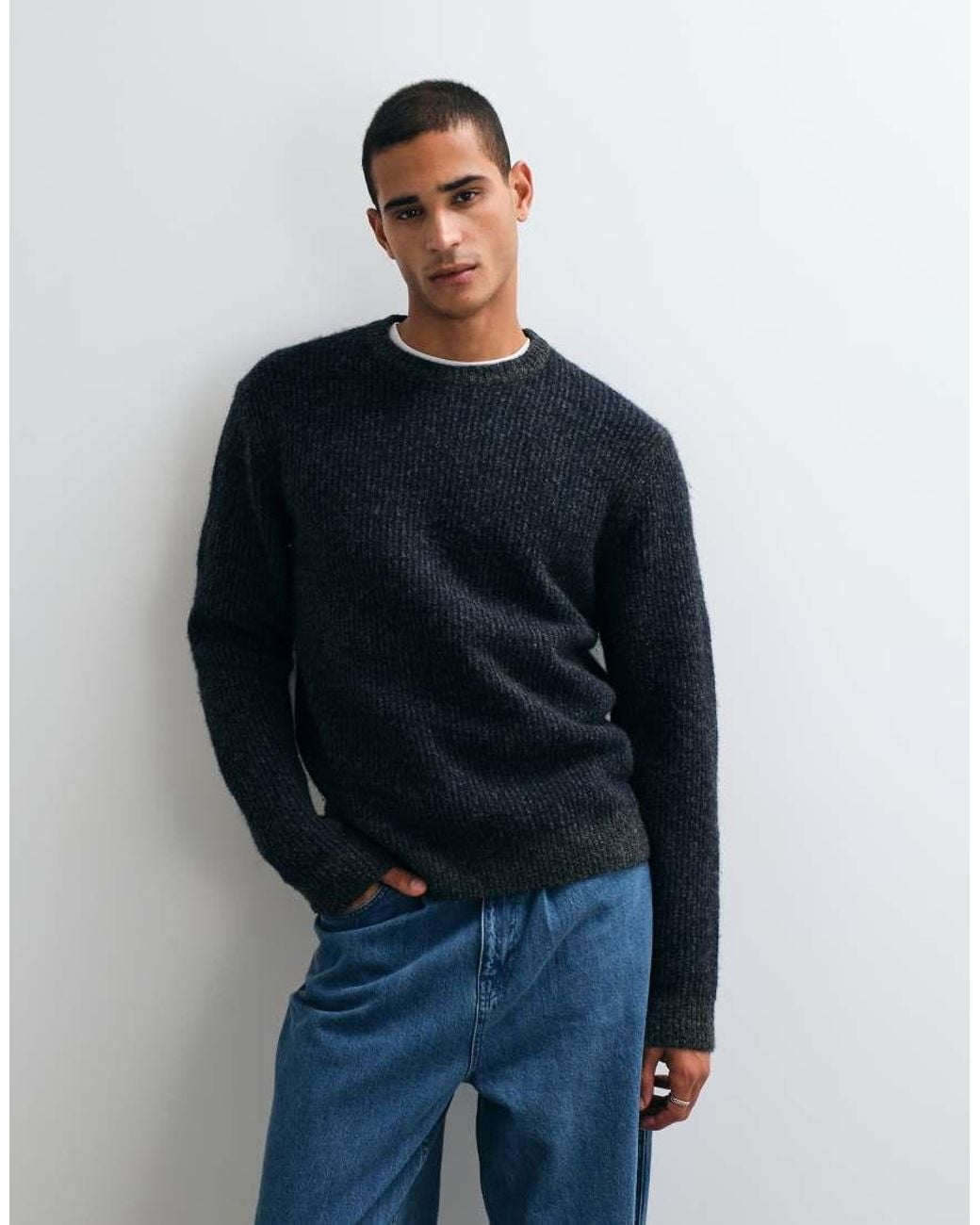 Jack & Jones Blue Premium Ribbed Knit Jumper for men