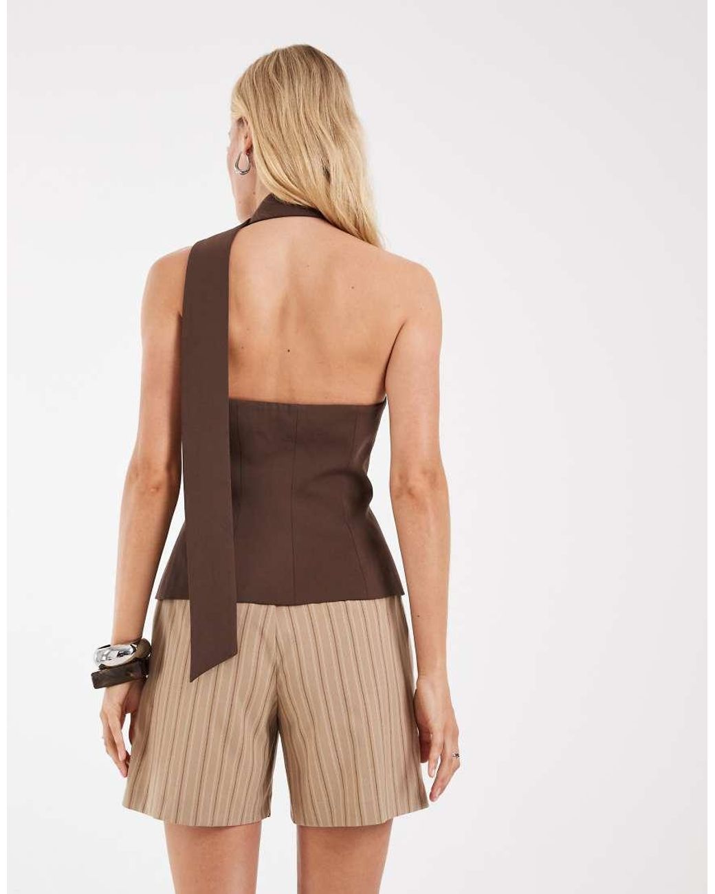 ASOS Brown Bandeau Vest With Wrap Neck Scarf Detail