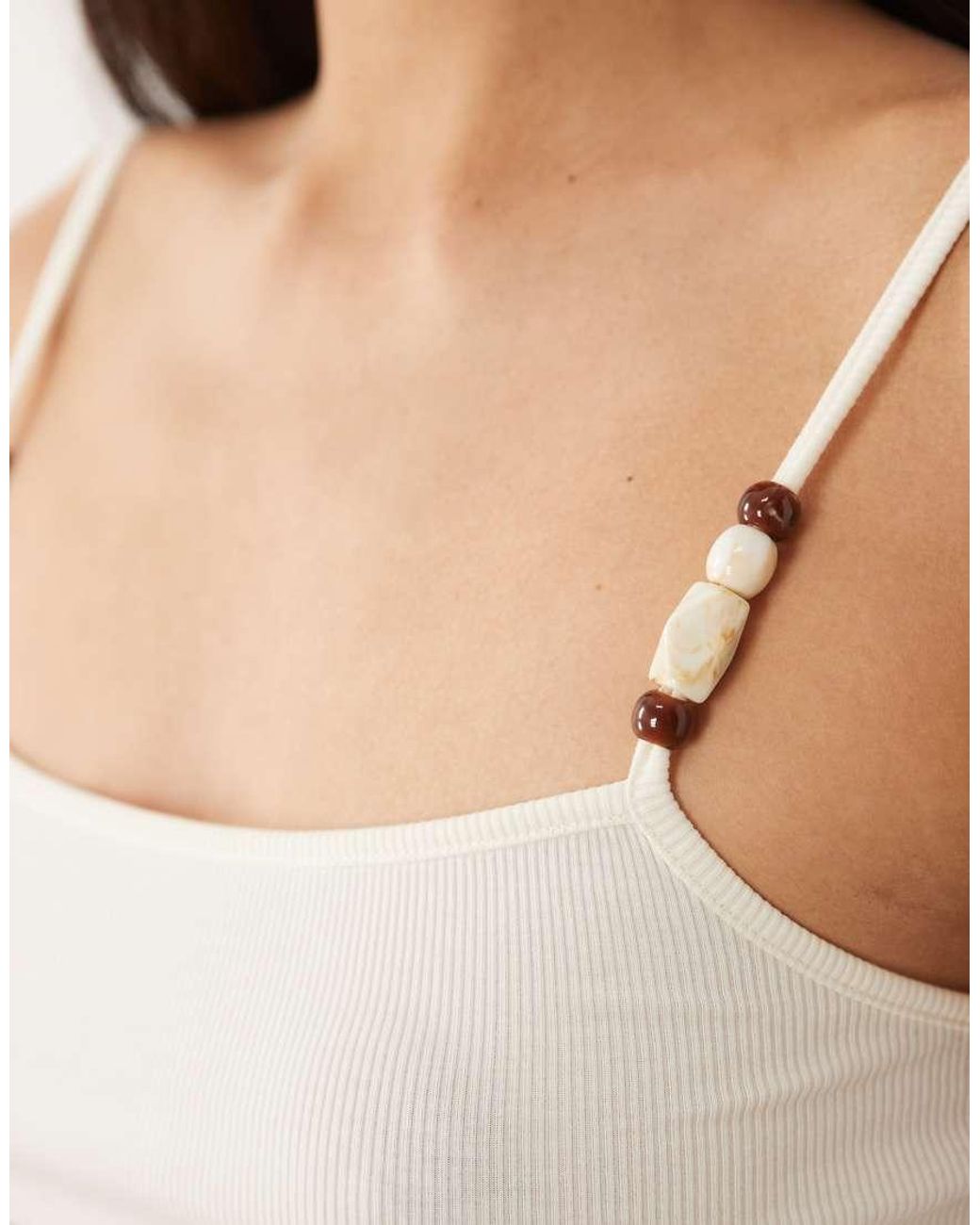 Mango White Square Neck Strappy Beaded Cami Top