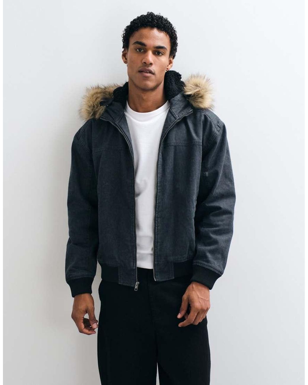 Hollister Blue Heavyweight Hooded Bomber Jacket for men