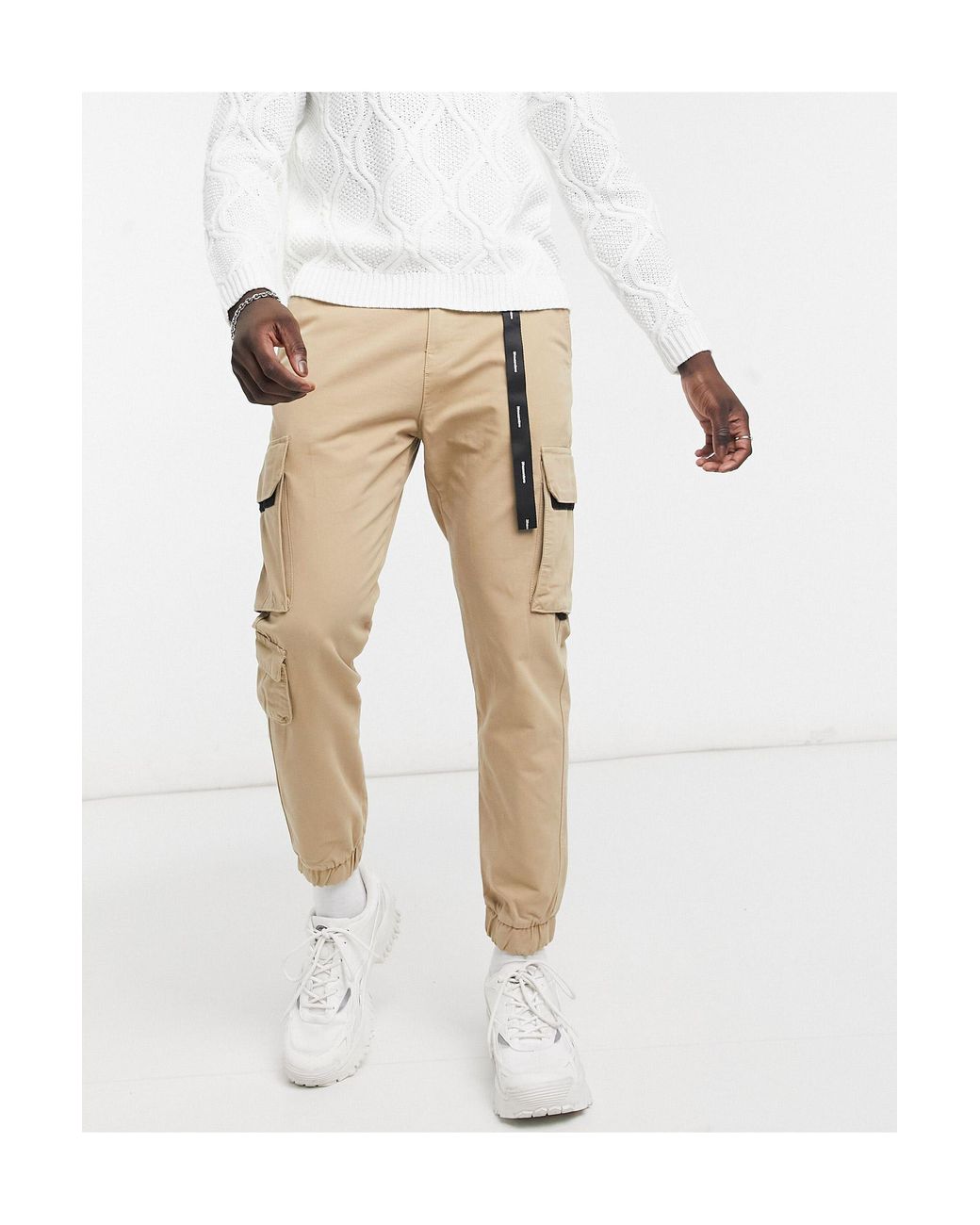 Bershka Denim Cargo Trousers With Key Chain in Natural for Men - Save 34% |  Lyst