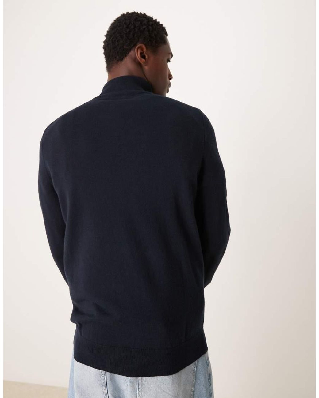 Lyle & Scott Blue Merino Quarter Zip Jumper for men