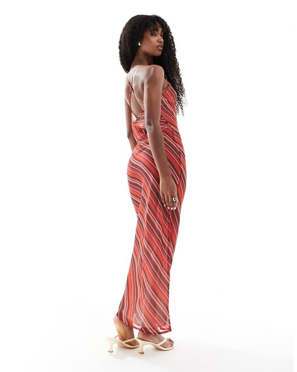 ASOS Red Chiffon Cowl Neck Maxi Slip Dress