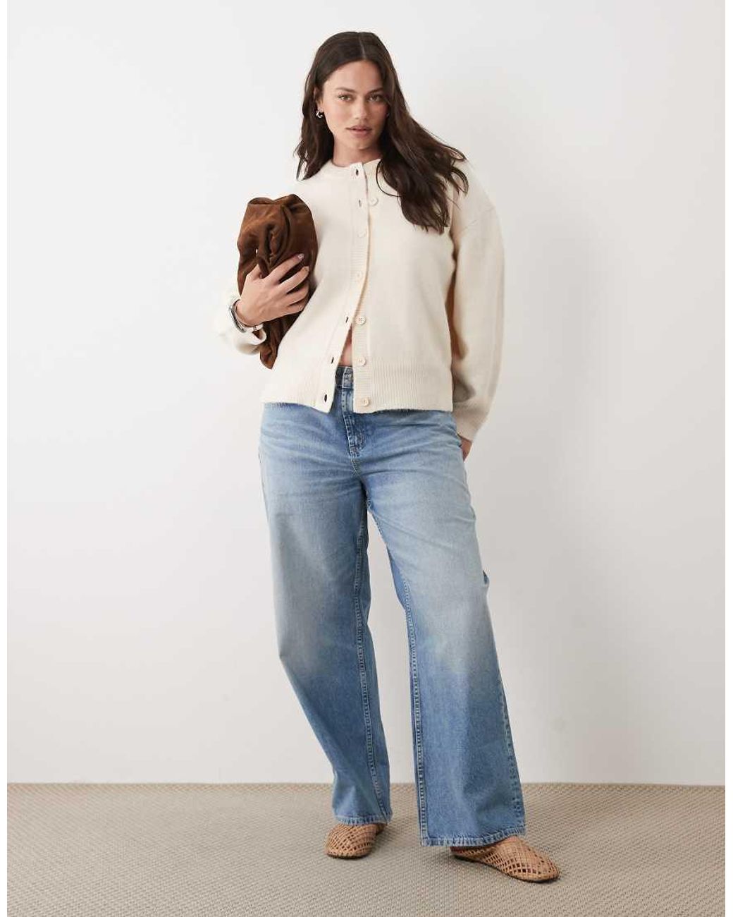 ASOS Natural Asos Design Curve Relaxed Cardigan With Side Split Detail