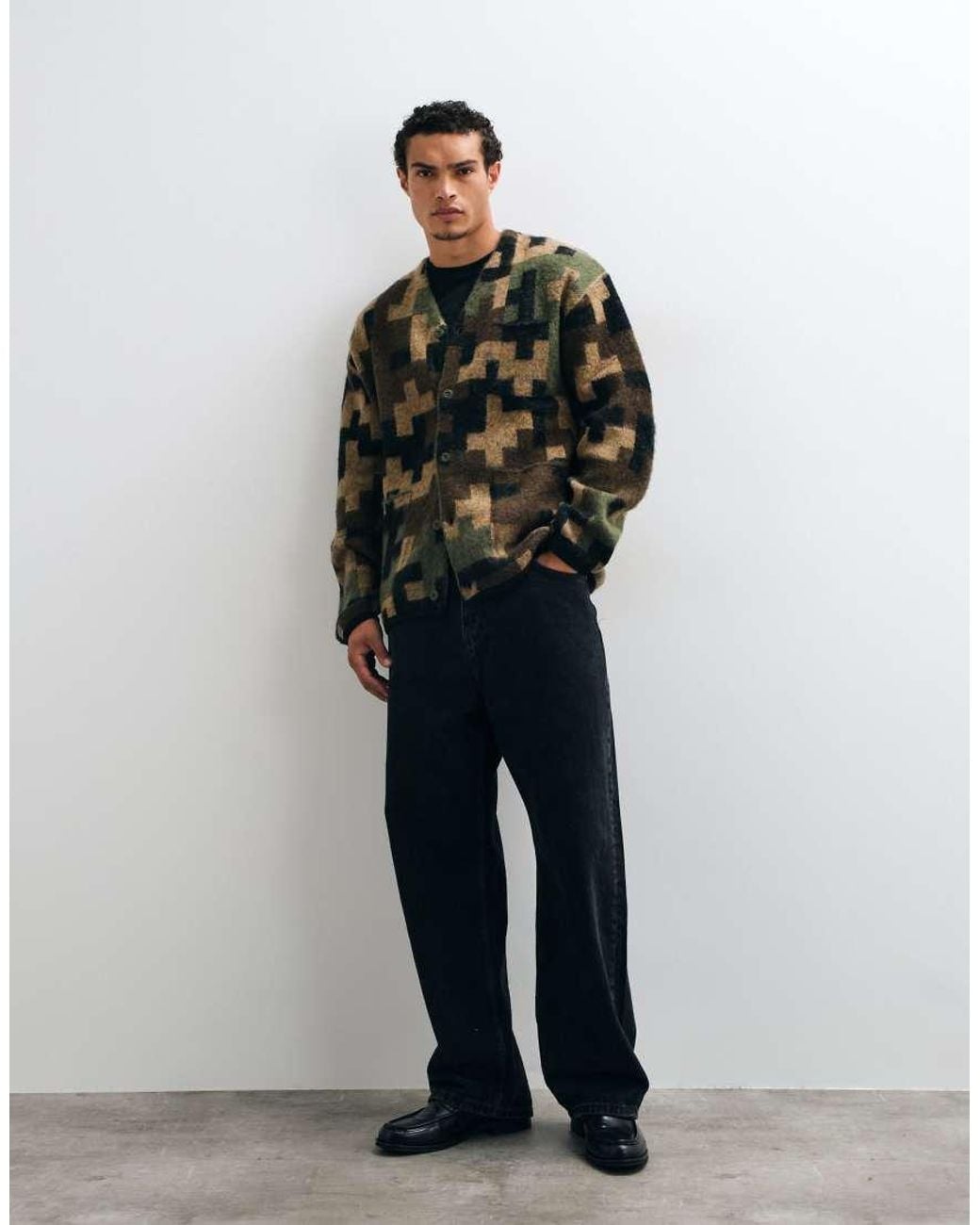 Stan Ray Green Knitted Wool Mix Mohair Cardigan for men