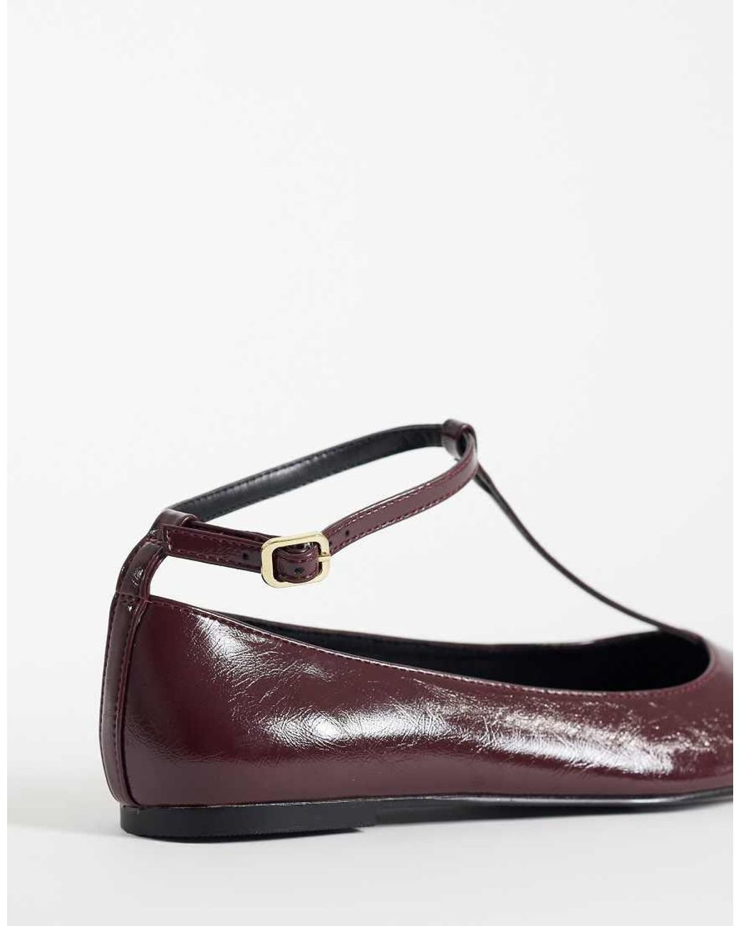 Asos Design Wide Fit Brown Lulu T Bar Ballets