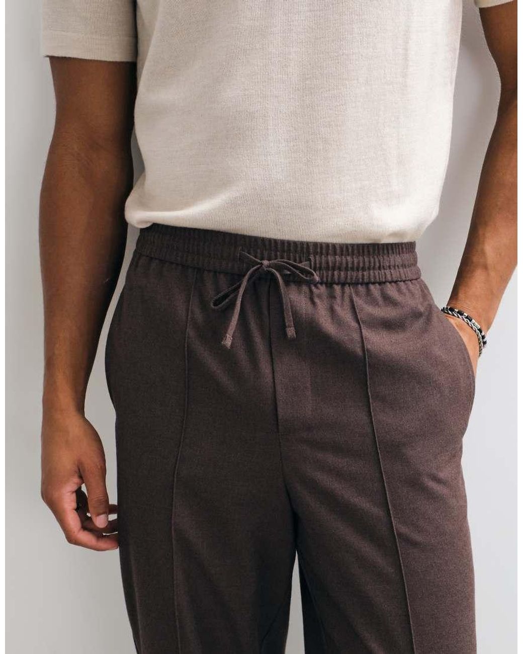 ASOS White Tailored Pull On Flannel Relaxed Tapered Trousers for men