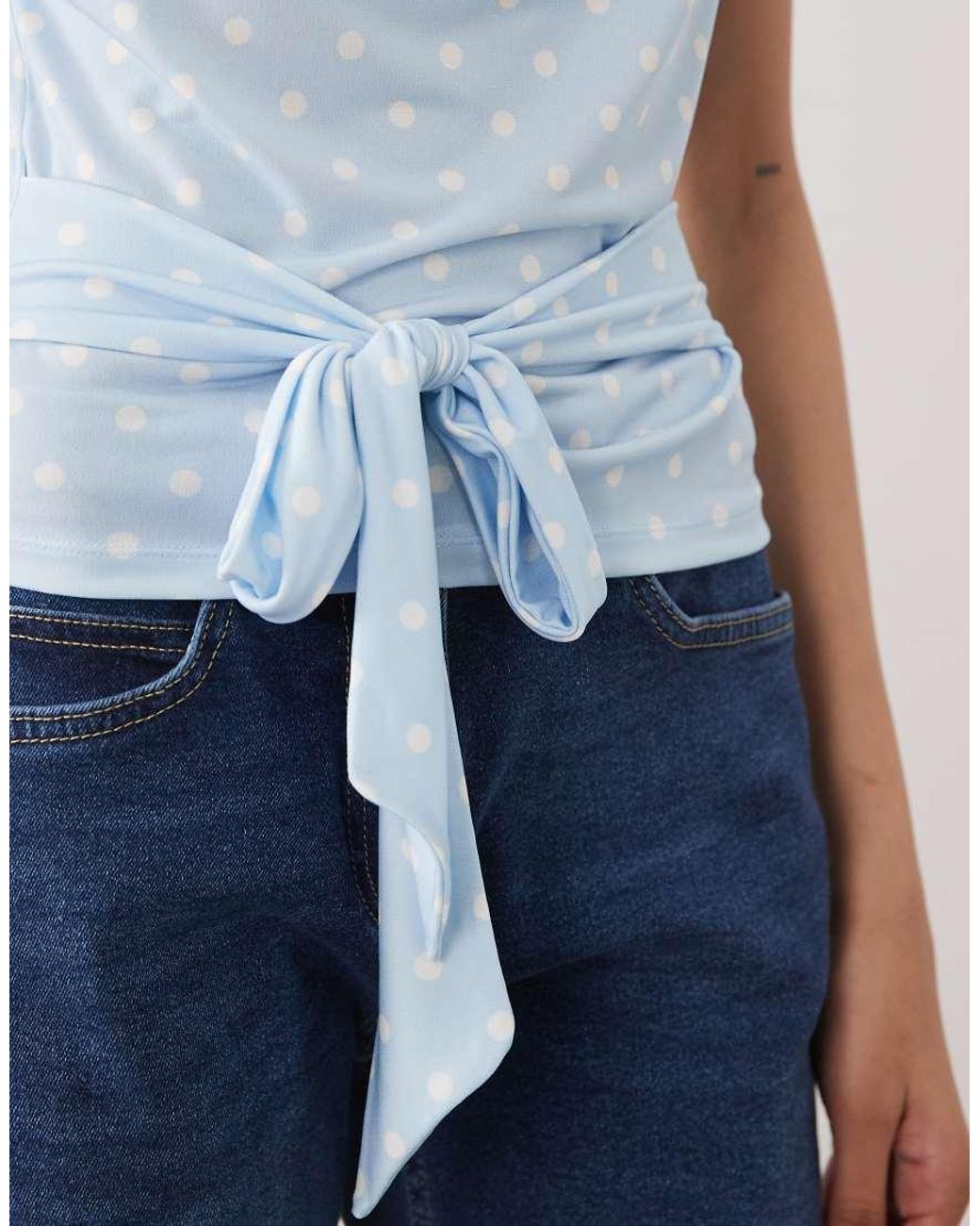 Miss Selfridge Blue Cowl Neck Top With Batwing Sleeves