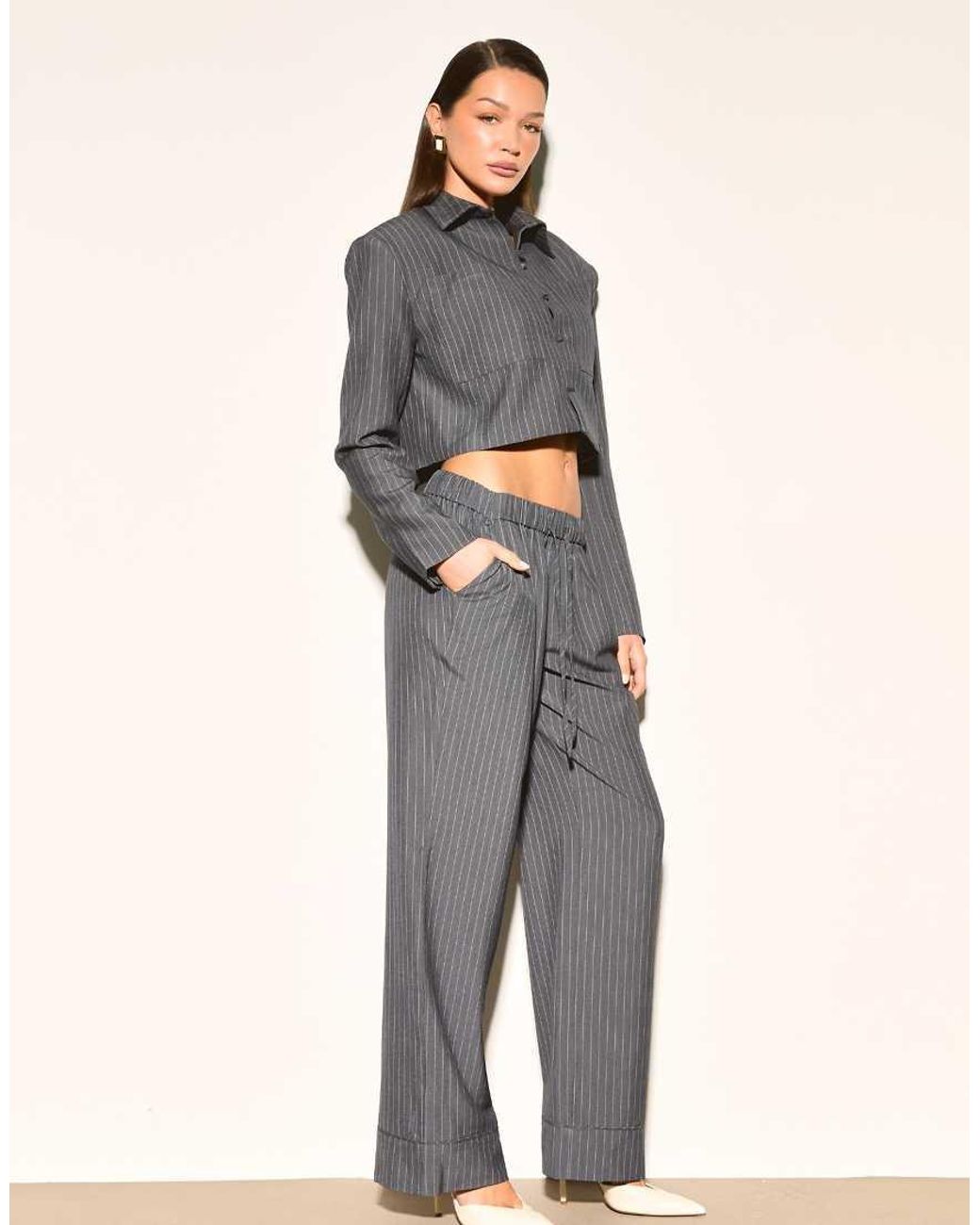 Noughts & Kisses Gray Ayla Pinstripe Trousers