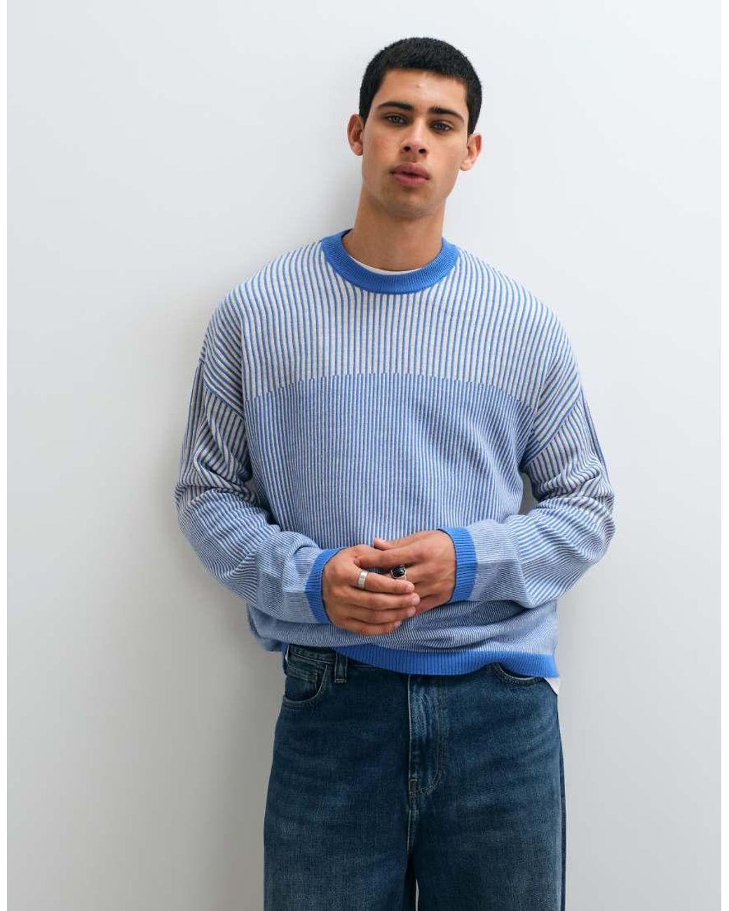 ASOS Blue Oversized Crew Neck Jumper for men