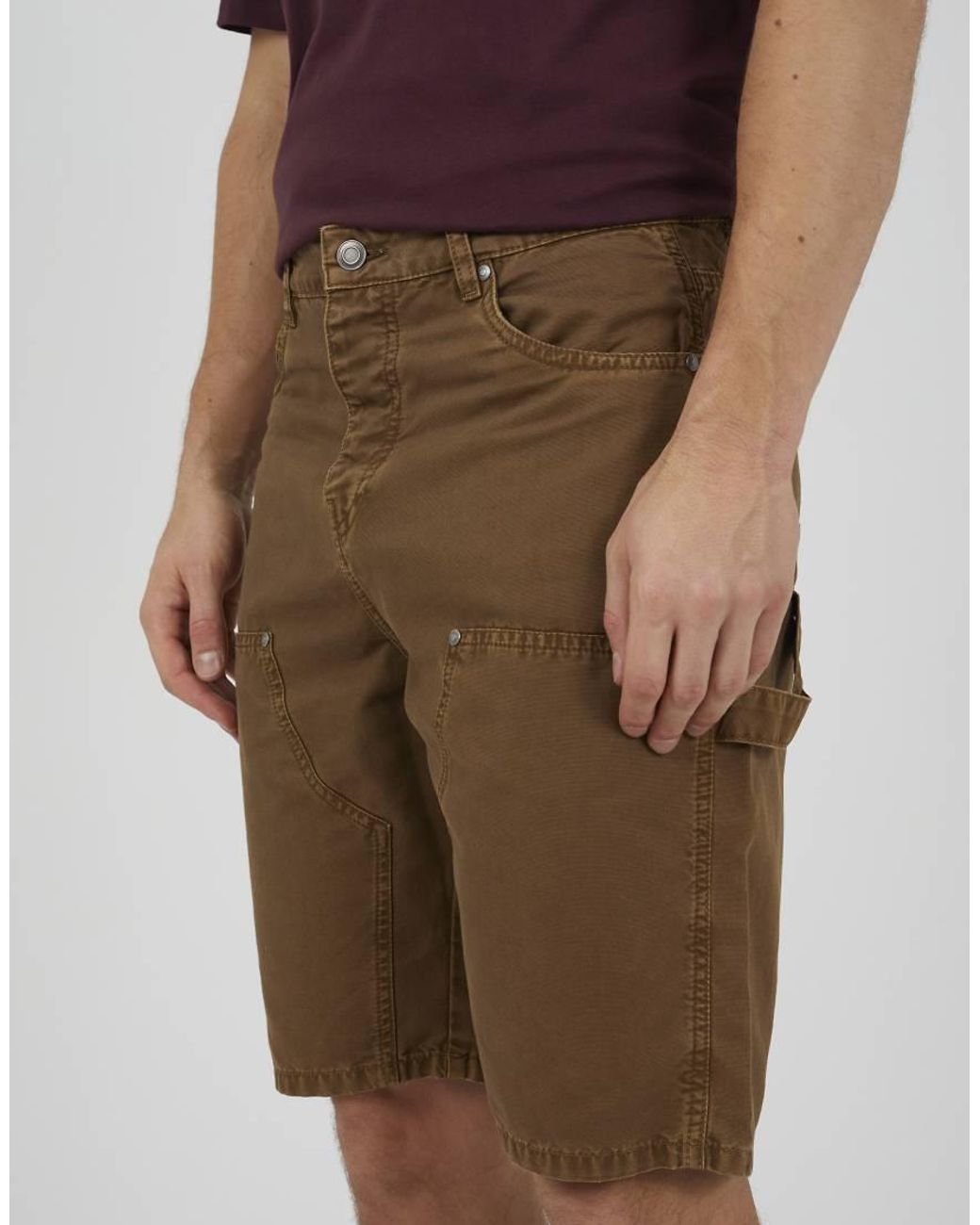 Brave Soul Brown Carpenter Button-Up Shorts for men