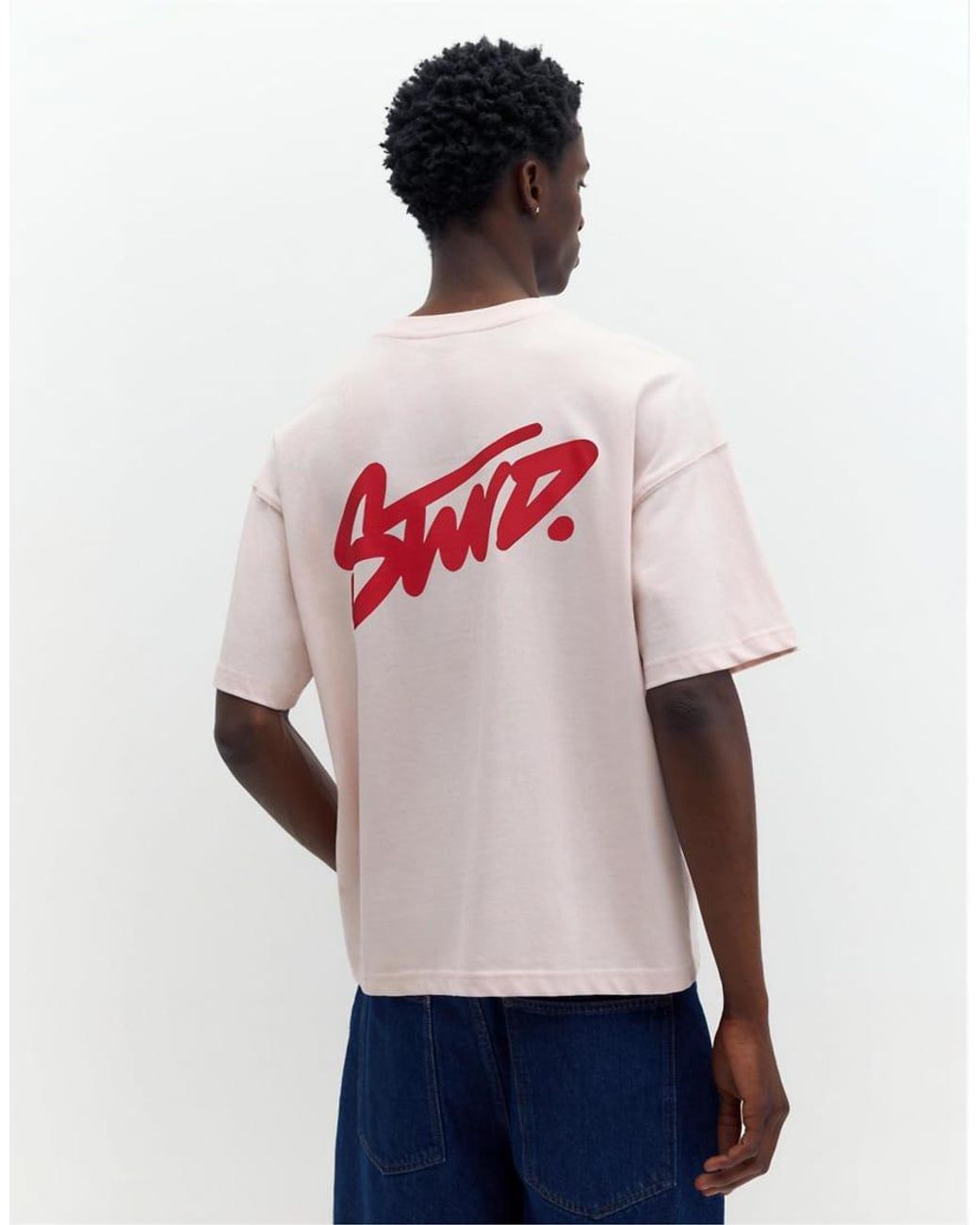 Pull&Bear White Stwd Logo Boxy Oversized T-shirt for men