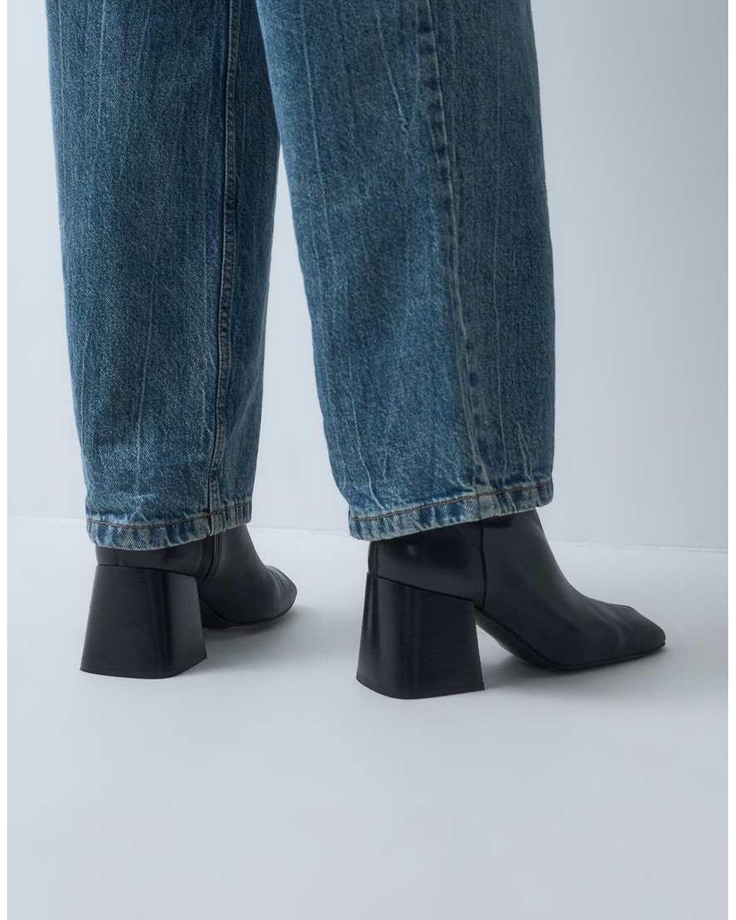 ASOS Blue Raiden Real Leather Block Heel Ankle Boots