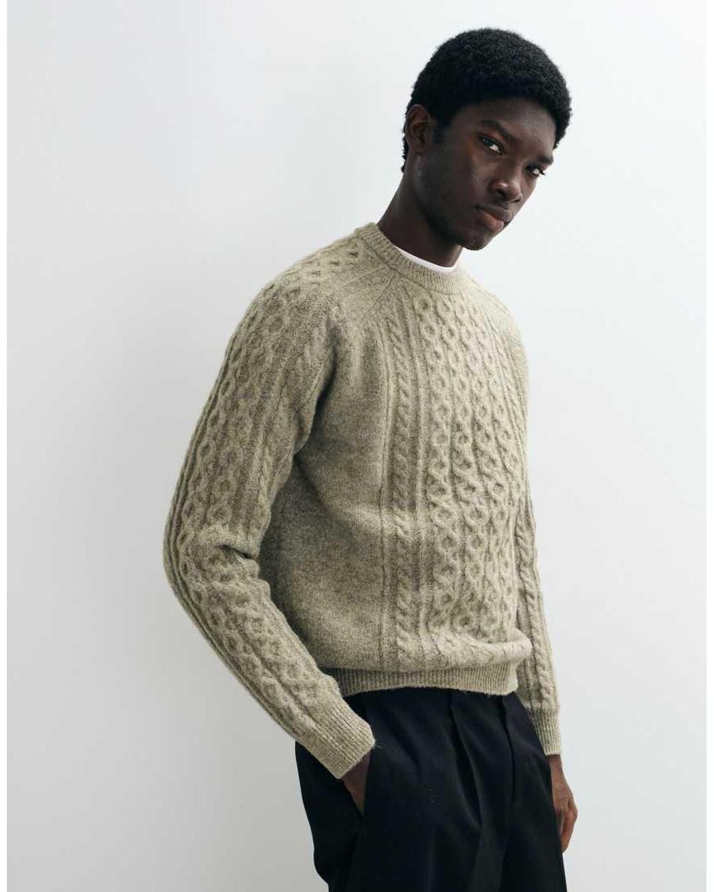 Mango White Cable Knit Sweater for men
