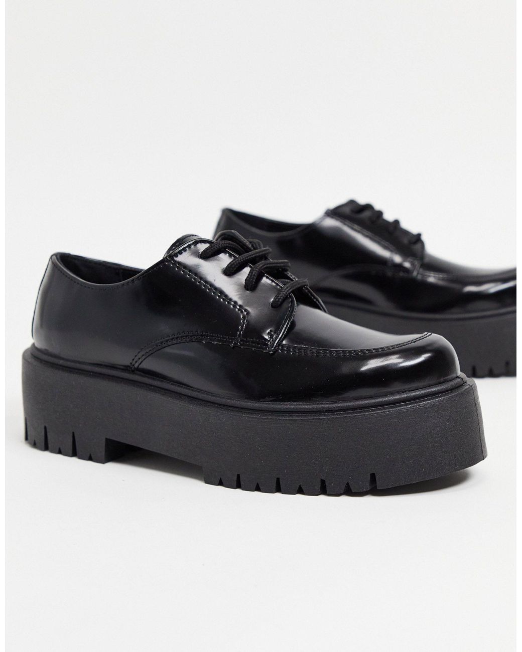 TOPSHOP Platform Lace Up Loafers in Black | Lyst