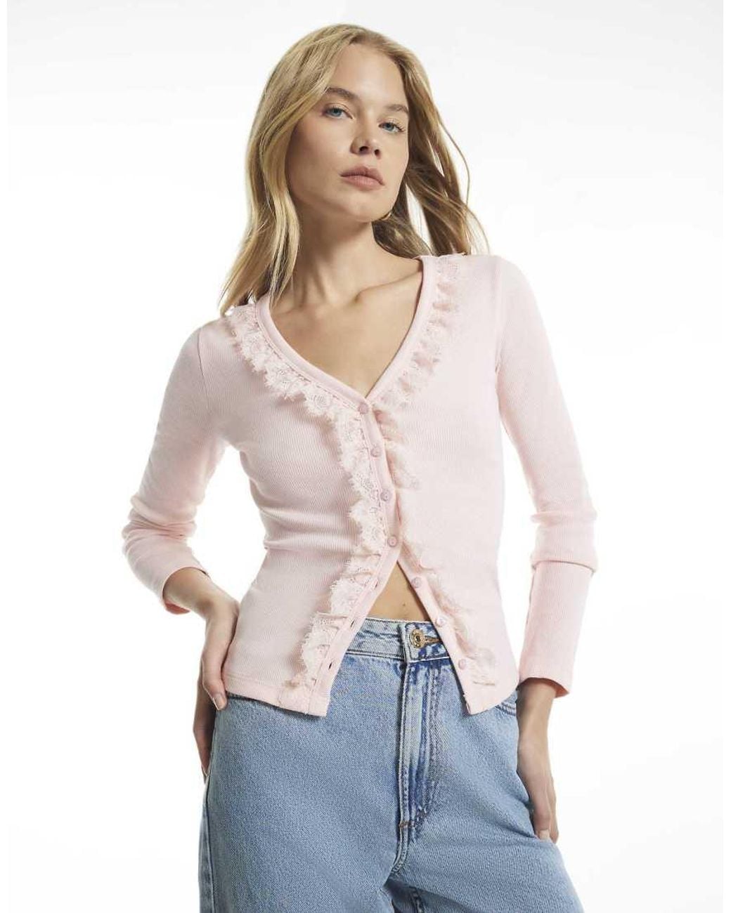 River Island White Rib Lace Trim Cardigan