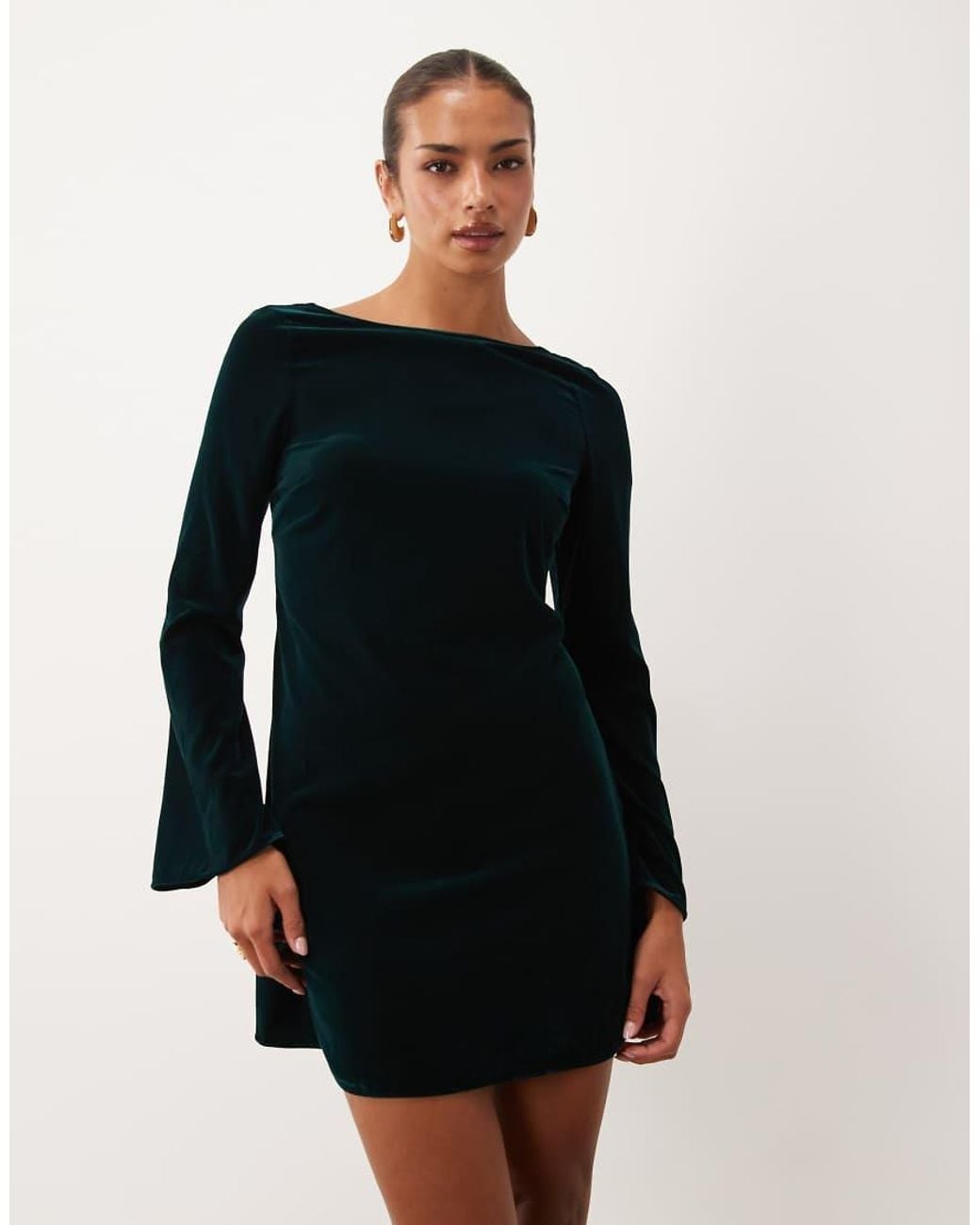 Nobody's Child Black Joelle Velvet Boat Neck Scoop Back Bow Detail Mini Dress