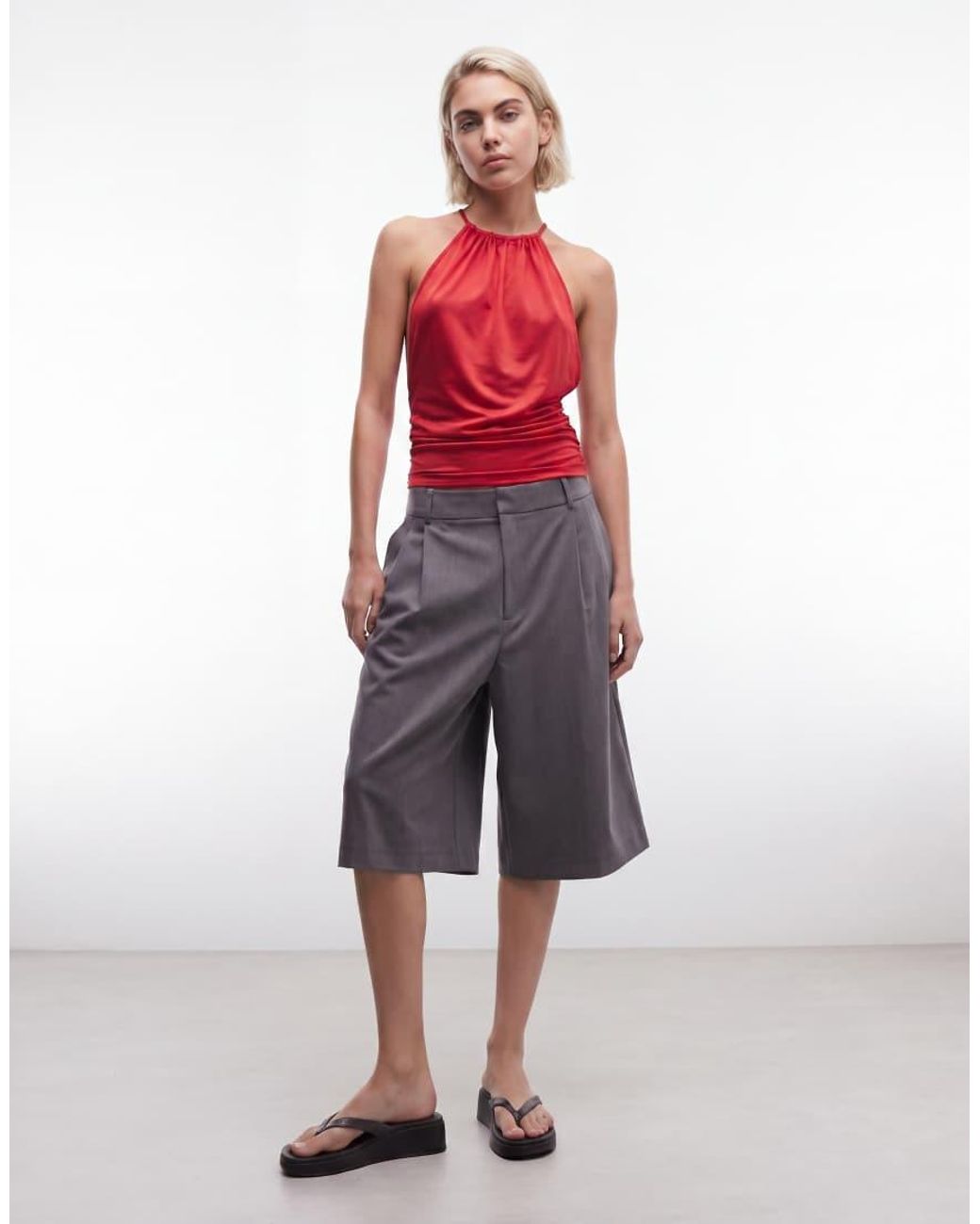 Weekday Red Ruched Halter Neck Top With Open Back