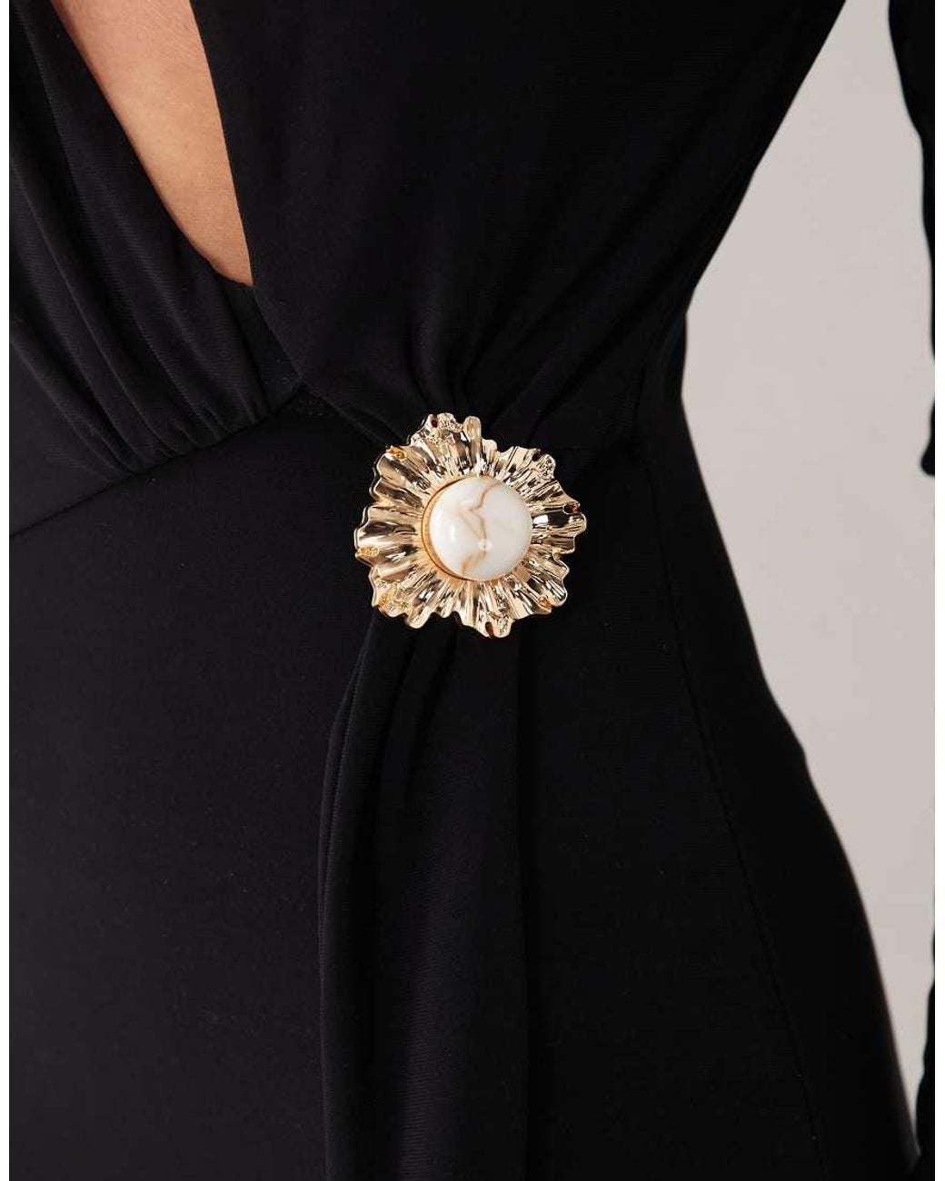 ASOS Black High Neck Mini Dress With Cut Out Gold Trim Detail And Long Sash