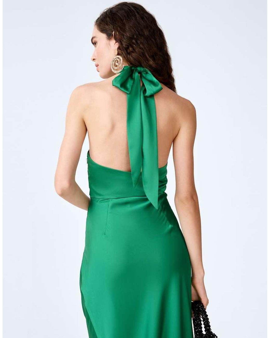OMNES Green Dresses Arles Halterneck Satin Maxi Dress