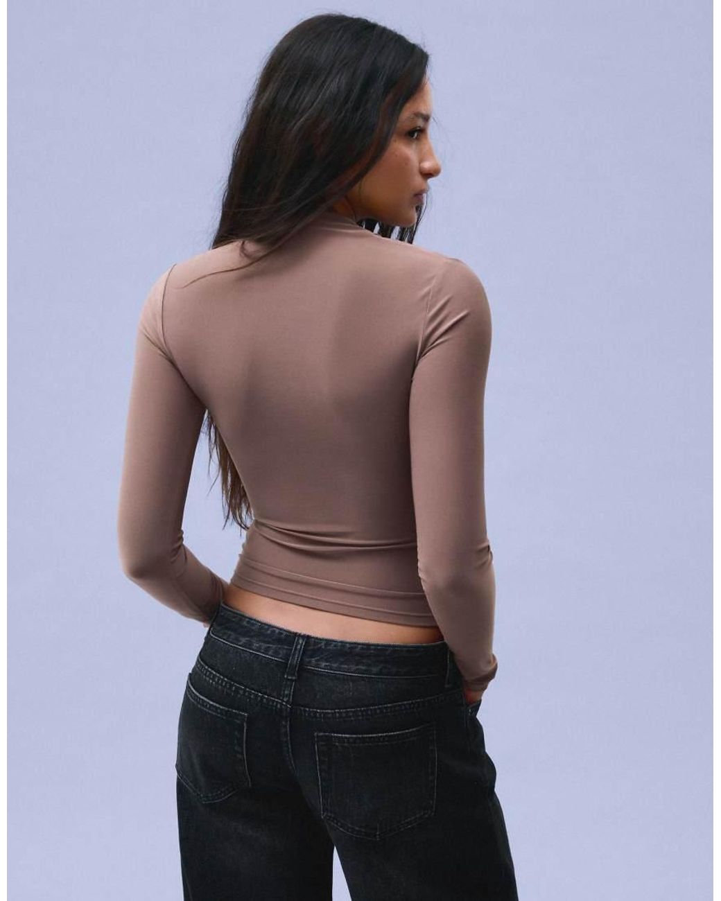 Bershka Blue Polyamide Draped Long Sleeve T-shirt