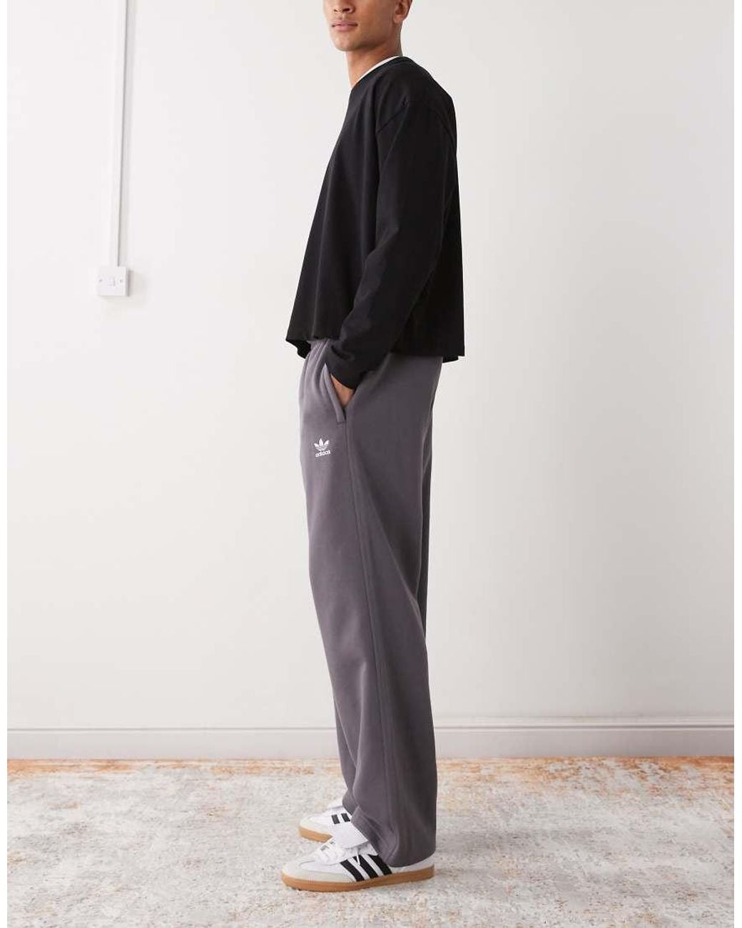 Adidas Originals Black Trefoil Essentials Open Hem Pants for men