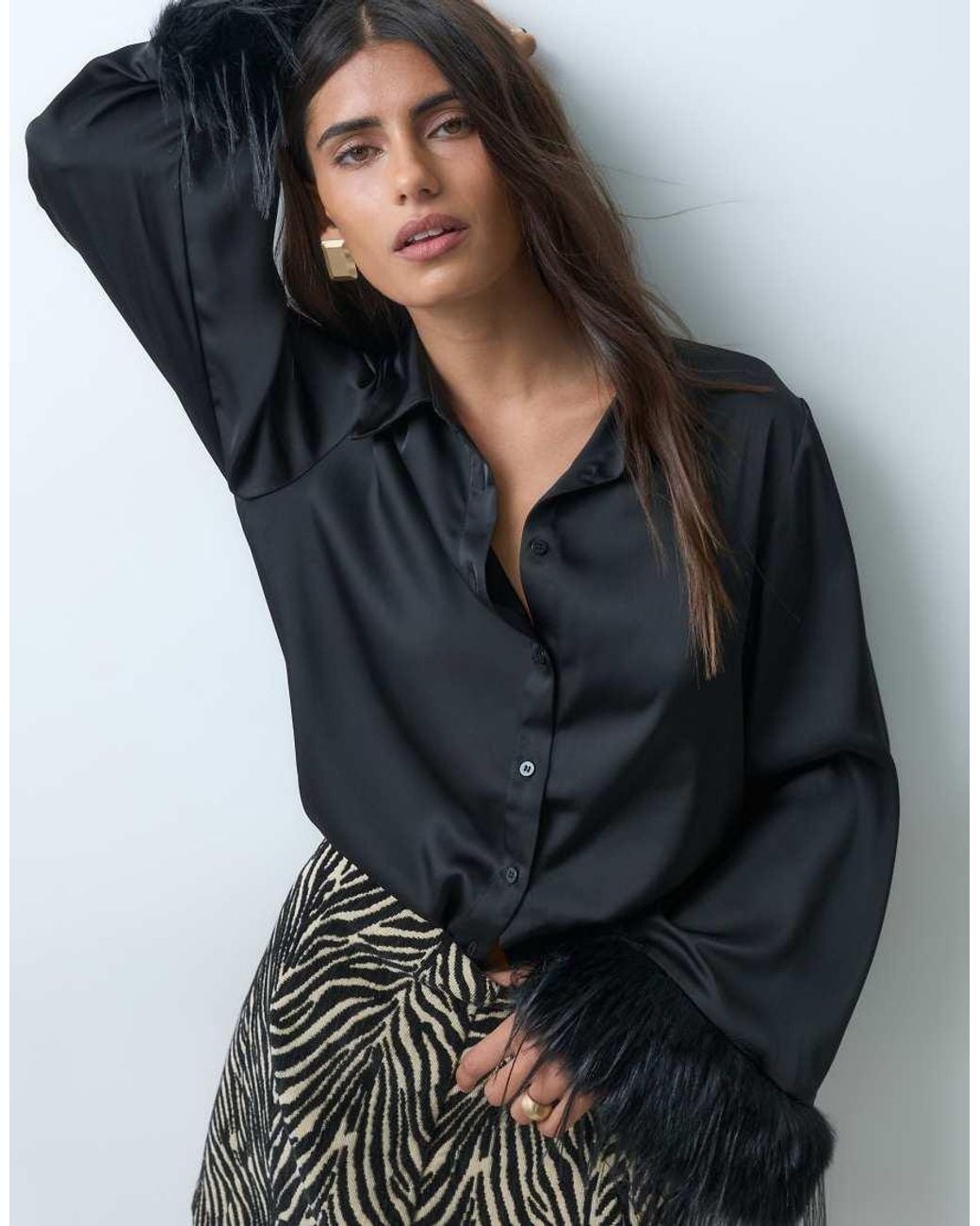 Gina Tricot Blue Oversized Satin Fluffy Shirt