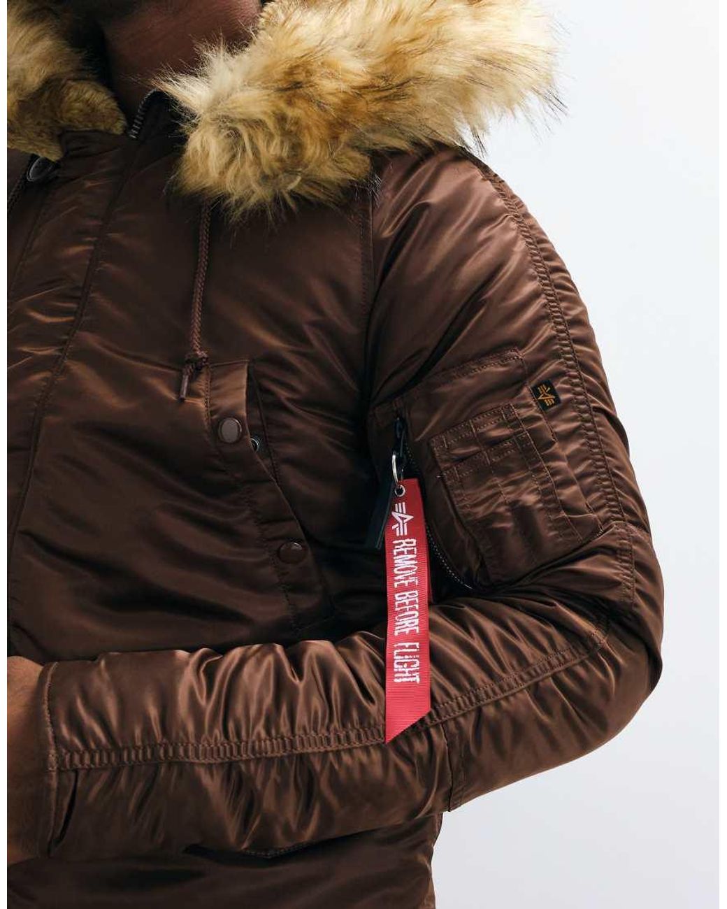 Alpha Industries Brown Faux Fur Hooded Parka Jacket for men