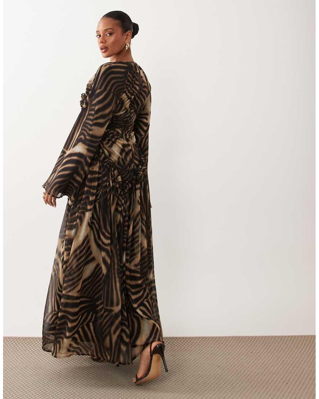 ASOS Multicolor Crinkle Chiffon Gathered Maxi Dress With Micro Ruffles