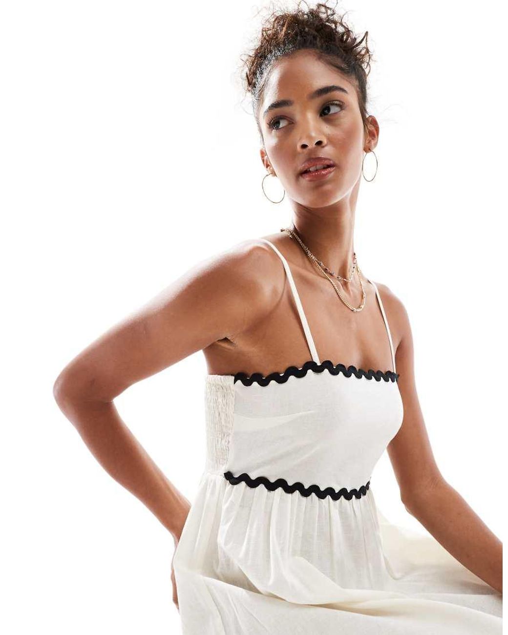 Wednesday's Girl White Contrast Trim Maxi Dress
